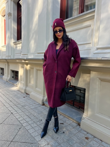 Długi płaszcz oversize bordo Ezra