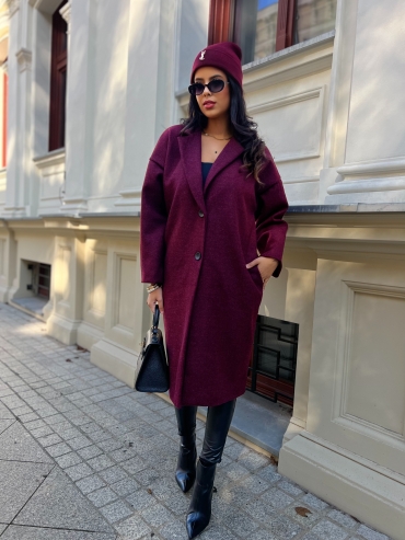Długi płaszcz oversize bordo Ezra