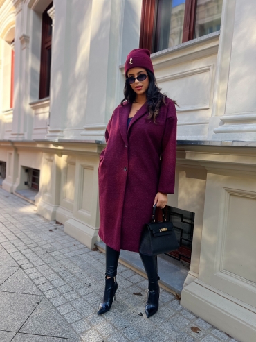 Długi płaszcz oversize bordo Ezra