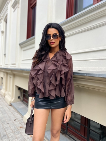 Koszula boho z falbanami czekolada Zimmi