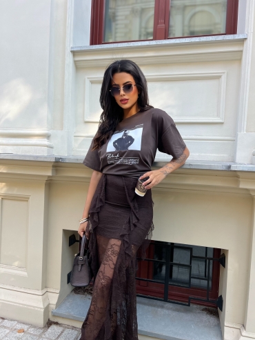 Bawełniany T-shirt oversize z nadrukiem czekolada True Stories