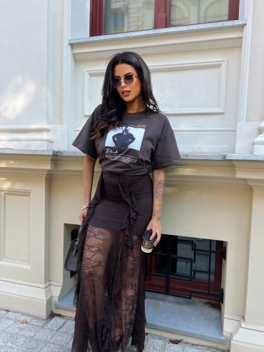 Bawełniany T-shirt oversize z nadrukiem czekolada True Stories