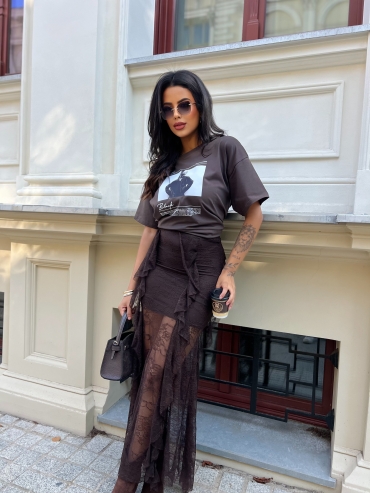 Bawełniany T-shirt oversize z nadrukiem czekolada True Stories