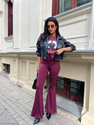 Dzwony elastyczne z wysokim stanem burgund Chaya