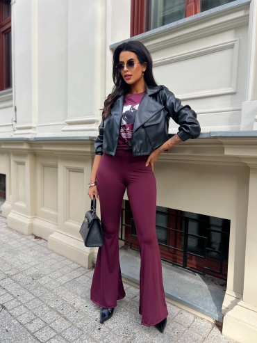 Dzwony elastyczne z wysokim stanem burgund Chaya