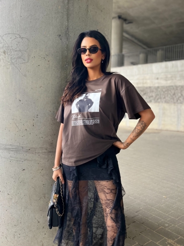 Bawełniany T-shirt oversize z nadrukiem czekolada True Stories