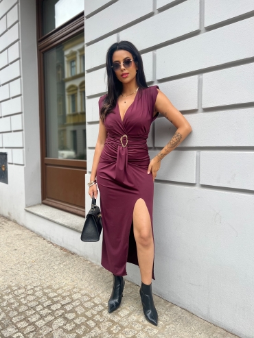 Sukienka maxi czekolada na szerokich ramiączkach burgund Luana
