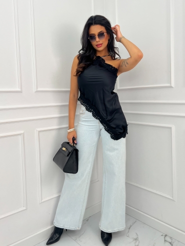 Top satynowy czarny z koronką Michelle