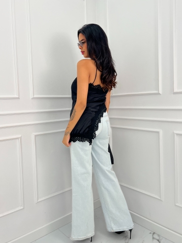 Top satynowy czarny z koronką Michelle