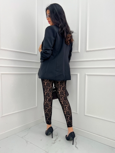 Legginsy koronkowe z zapiętka na palec czarne Glamour