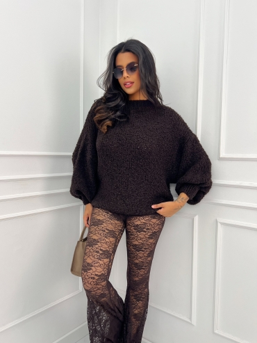 Sweterek oversize bufiaste rękawy ciemna czekolada Jenny