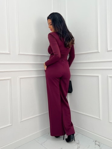 Spodnie wide leg w kant śliwka