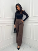 Spodnie wide leg w kant czekolada