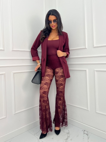 Spodnie dzwony koronkowe burgund Blanca