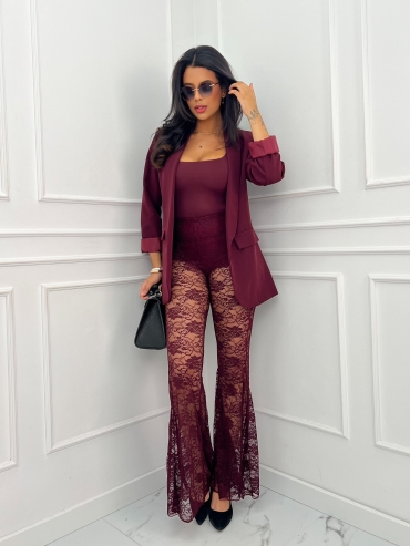 Spodnie dzwony koronkowe burgund Blanca