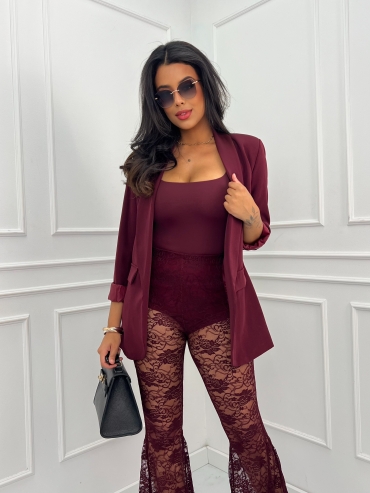 Spodnie dzwony koronkowe burgund Blanca