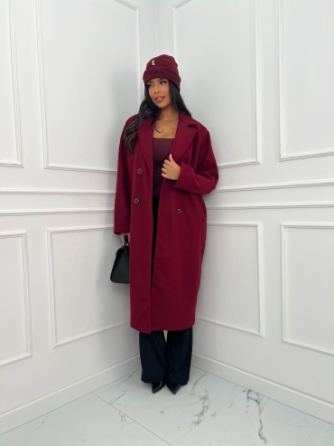 Długi płaszcz oversize bordo Bella