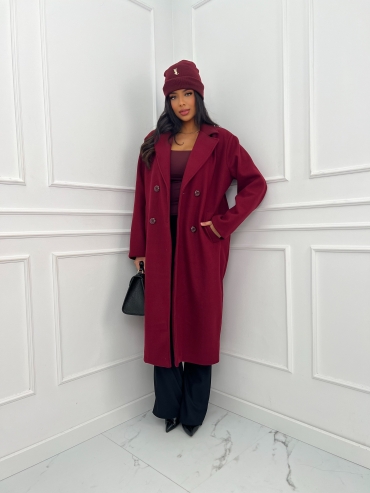 Długi płaszcz oversize bordo Bella