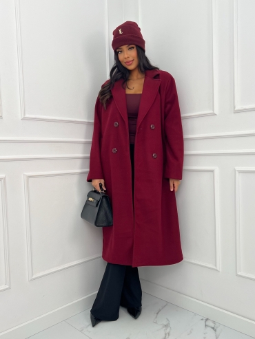 Długi płaszcz oversize bordo Bella
