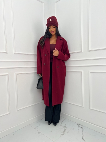 Długi płaszcz oversize bordo Bella
