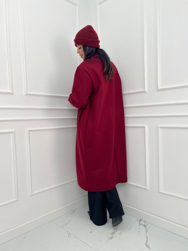 Długi płaszcz oversize bordo Bella