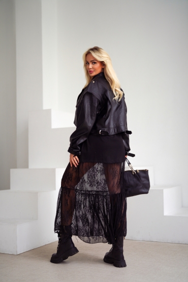 Sukienka maxi z koronką czarna Lorenzo