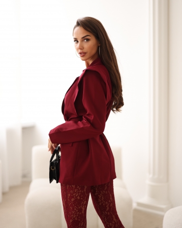 Legginsy koronkowe z zapiętka na palec bordo Glamour