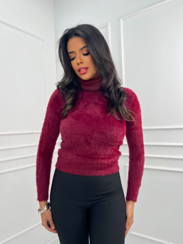 Sweterek z golfem burgund alpaka