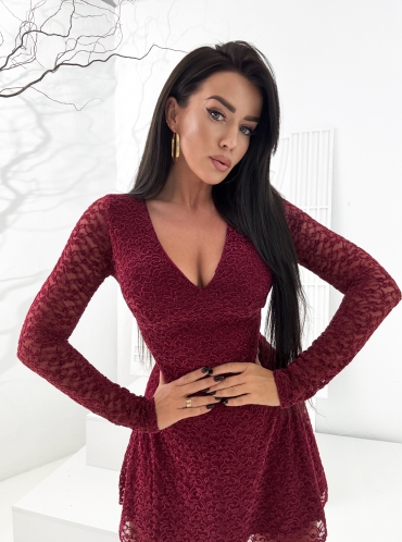 Sukienka mini rozkloszowana bordo Deborah