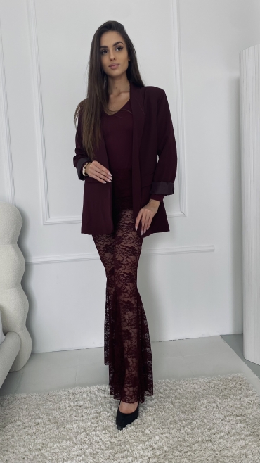 Spodnie dzwony koronkowe burgund Blanca