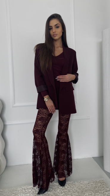 Spodnie dzwony koronkowe burgund Blanca