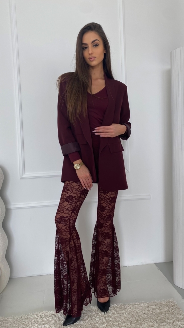Spodnie dzwony koronkowe burgund Blanca