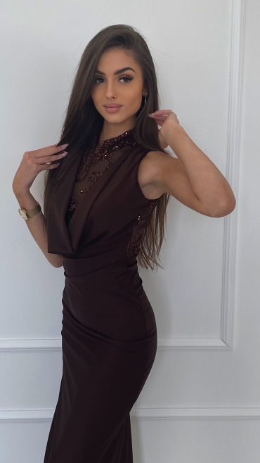 Sukienka maxi elastyczna z cekinami czekolada Pola