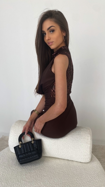 Sukienka maxi elastyczna z cekinami czekolada Pola