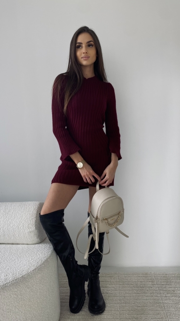 Sukienka rozkloszowana mini dzianinowa bordo Charlotte