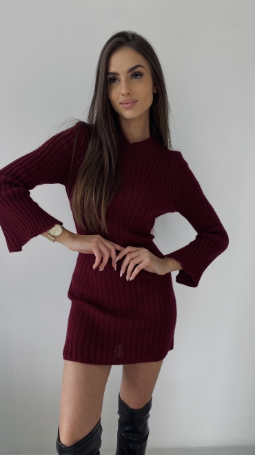 Sukienka rozkloszowana mini dzianinowa bordo Charlotte