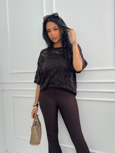 Bluzka koronkowa z halką czekolada Solia