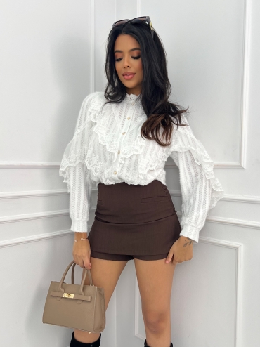 Sweterek ażurowy z koronką biały Sannah