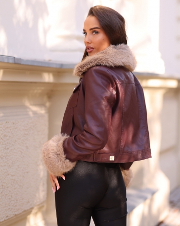 Kurtka ramoneska skórzana z futrem bordo Valentin
