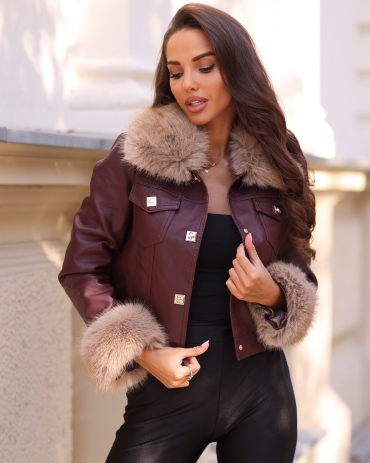 Kurtka ramoneska skórzana z futrem bordo Valentin