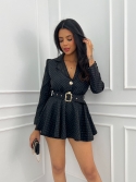 Kombinezon mini rozkloszowany z paskiem czarny z cyrkoniami Marianna