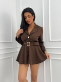 Kombinezon mini rozkloszowany z paskiem brąz z cyrkoniami Marianna