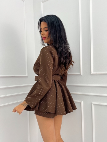 Kombinezon mini rozkloszowany z paskiem brąz z cyrkoniami Marianna
