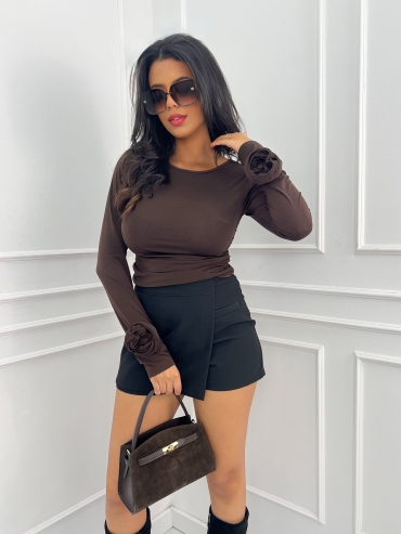 Bluzka z długim rękawem róża na nadgarstku czekolada