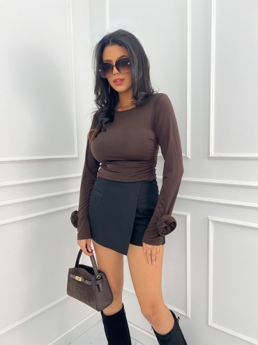 Bluzka z długim rękawem róża na nadgarstku czekolada