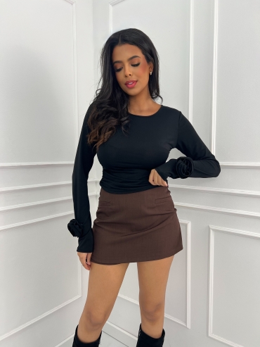 Bluzka z długim rękawem róża na nadgarstku czarna