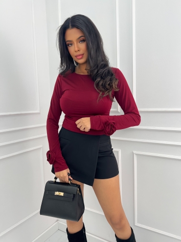 Bluzka z długim rękawem róża na nadgarstku bordo