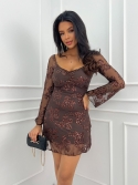 Sukienka mini z siatki z cekinami czekolada Lace