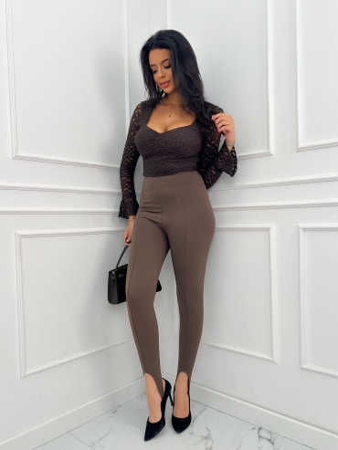 Legginsy z zapiętką i przeszyciami czekolada Amy