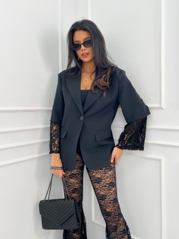 Marynarka koronkowy rękaw czarna Nicolina